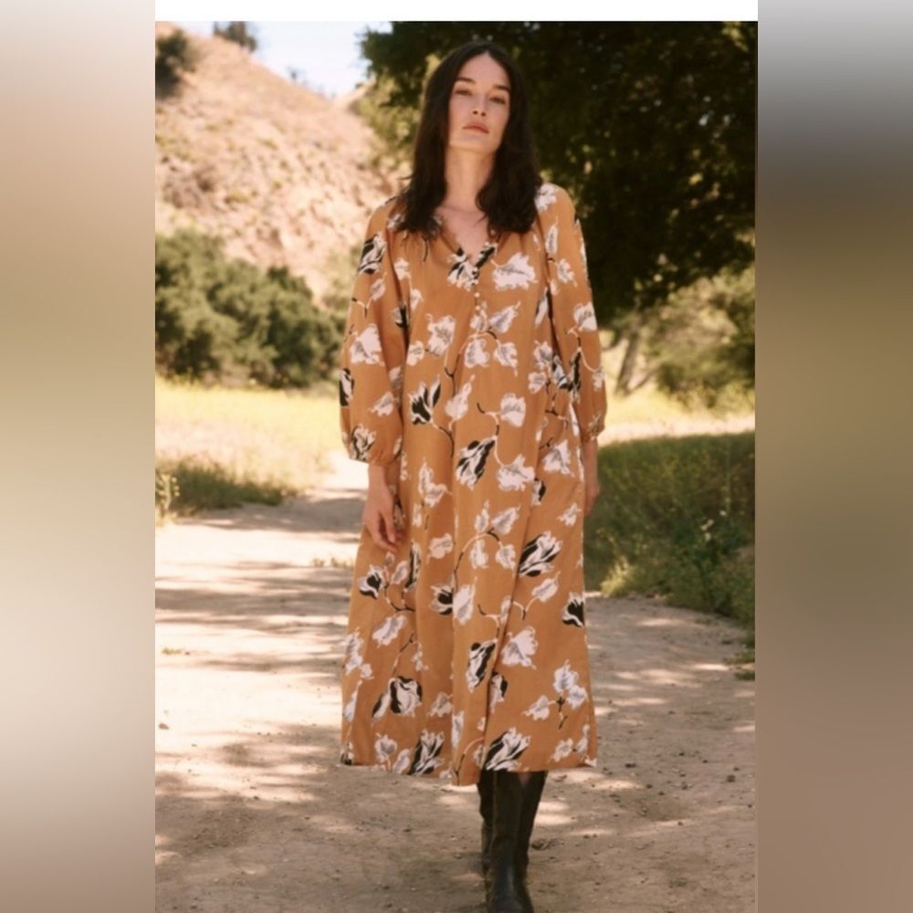 The Great Derby Midi Dress Floral Printed Smocked Vintage Cotton Flowy XS